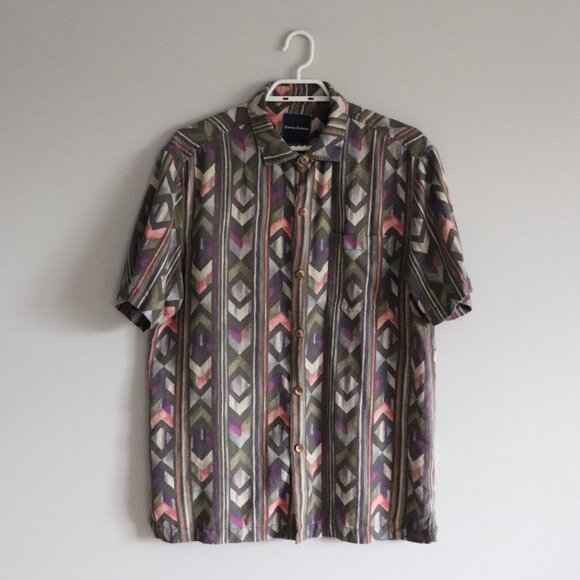 Tommy Bahama Mens Silk Lrg Island Zone Geometric Aloha Button Down Collared Top - Picture 1 of 12